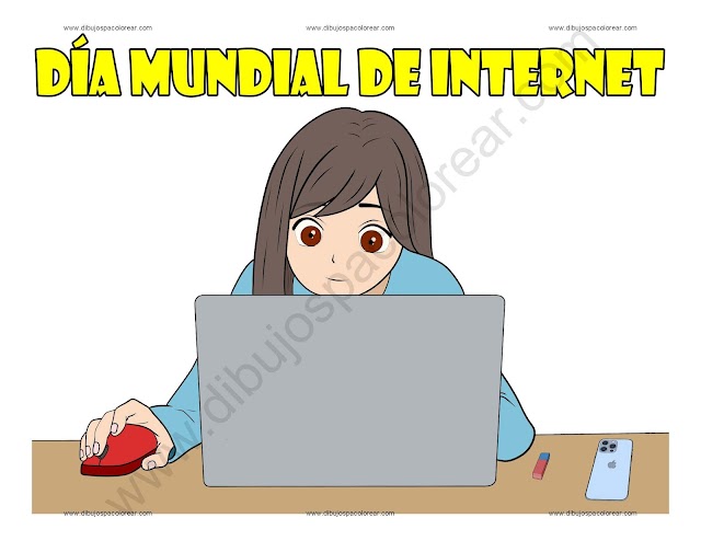Día Mundial de Internet dibujo a color y para colorear